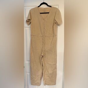 Like New Linen Culotte Jumpsuit in Tan, Size Petite S/M